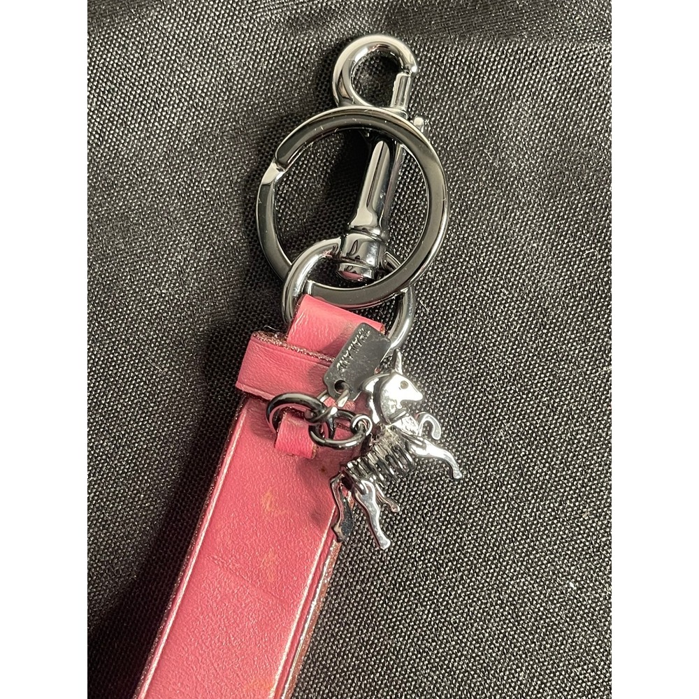 Coach Pink Leather Keychain Bag w/ Unircorn Puzzle Charm - Silver‎ Whimsical - Picture 2 of 5